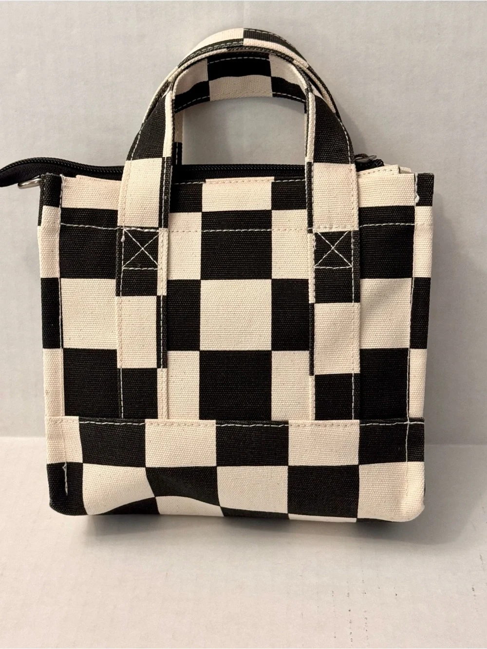 Vans Lil Pergs Checkerboard Crossbody Canvas Tote Bag Black Cream 8x7x3 - Picture 2 of 8